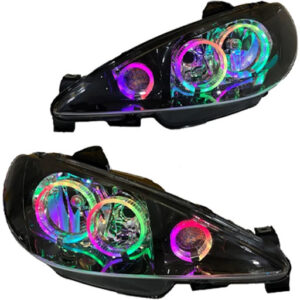 چراغ جلو اسپرت پژو 206 مدل حلقه 3D-S3 فول کالر (بلوتوثی) بدون موتور دو عددی